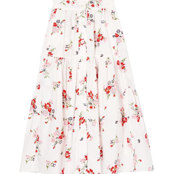 Rebecca Taylor white Marguerite floral cotton poplin tiered midi skirt 10 - Picture 2 of 10